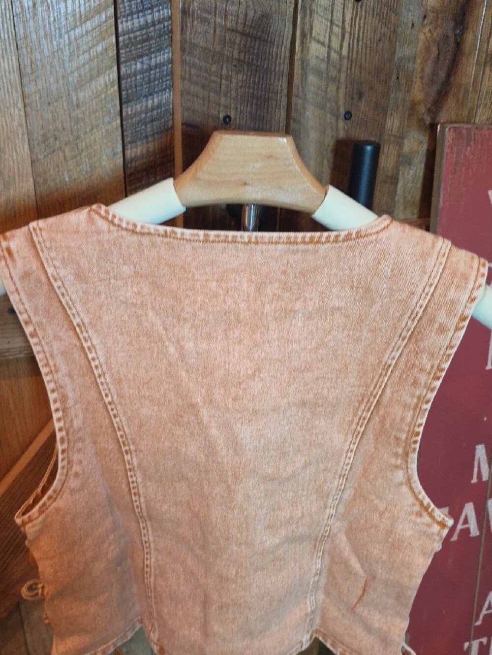 193p Washed Rust Sleeveless Lace-Up Button Vest - Picture 8 of 11